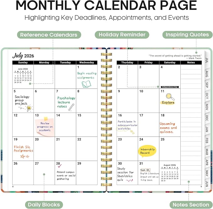 Planner 2026-2027, Monthly & Weekly Jul 2026-Jun 2027 Planner Calendar
