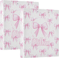 Pink Bows 3 Ring Binder with Clipboard Round Ring Binders White Color Personalized Binder 3 Interior Clear Pockets for Office Supplies 2 Pack