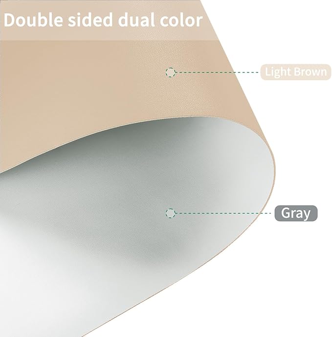 Zinkooat Leather Table Cover,1.8mm Thick,30x48 Inch Desk Cover,Large Desk Mat,Table Protector,Table Cover Protector,Rectangular Table Cover,Table Protector Mat(Light Brown+Gray,30x48)