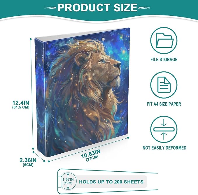3 Ring Binder Lion 1.5 Inch Three Ring Binder | Cute Binder with 3 Storage Pockets for Women School Office Supplies