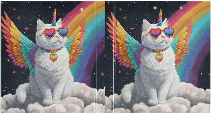 Aslsiy Kids 3 Ring Binder 1.5 Inch Unicorn Cat Rainbow Cloud Girls Round Clipboard Binder Decorative Harcover Binders Organizer for Office School Supply