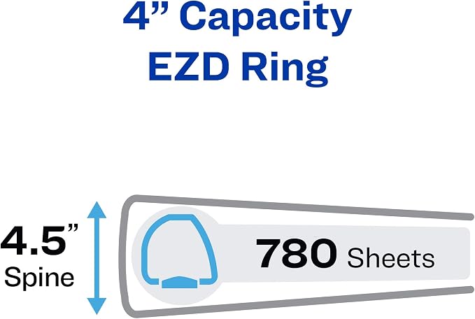 Avery Heavy-Duty 3 Ring Binder, 4" EZD Rings, 1 Navy Blue Binder | For Heavy School, Home and Office Use, DuraHinge Tear-Resistant Spine, DuraEdge Split-Resistant Sides, Clear View Pockets