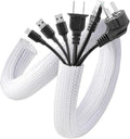 AGPTEK White Cable Sleeve Cover, 2 Pack 5ft - 1.2 inch Desk Cord Organizer Cable Hider, Home Office Wire Management Computer TV Wire Loom Tubing, Pet Proof Cord Protector, from Cat Dog Chewing, White