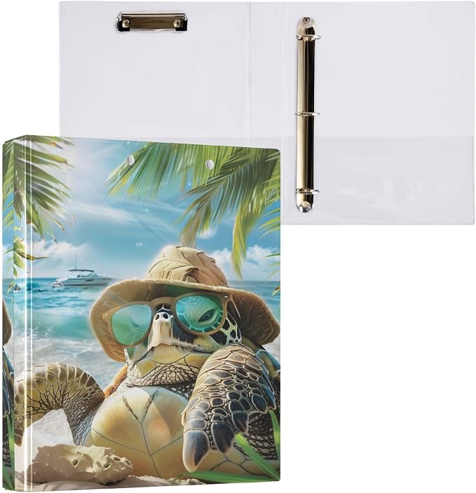 Custom 3 Ring Binder Turtle Summer Beach 1.5" Round Ring Binders Personalized Name View Binder with 200 Sheet for Women Men Office Kids School Supplies, 1 Pack
