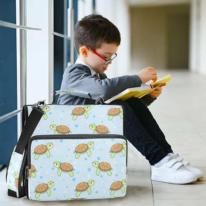 Cartoon Turtles Blue Print Zipper Binder Bag 3 Ring with Shoulder Strap & Handle Multi Pocket Binder Organizer Bag Large Capacity for School Office Supplies