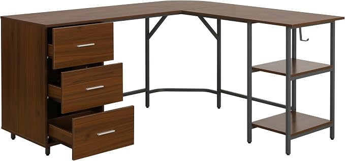 Techni Mobili L Shaped Desk - Two-Toned Computer Desks for Home Office with Storage Shelves & Cabinet - Simple Modern Furniture & Office Space Corner Table for Work & Writing - Grey & Walnut | 59" two‑tone L‑shaped desk with storage shelves, durable fr...