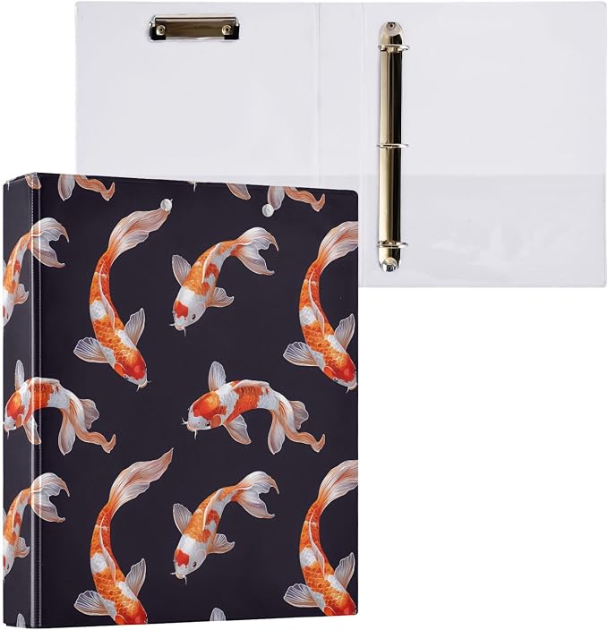 Red Koi Fish Pattern 3 Ring Binder 1.5 Inch 1 Pack with 200 Sheet for Kids School Supplies Women Men Office