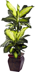 Nearly Natural 45 in Artificial Golden Dieffenbachia with Decorative Pot | Lush Variegated Leaves, Faux Greenery in Decorative Planter, Maintenance-Free Floor Plant, Indoor Home Decor