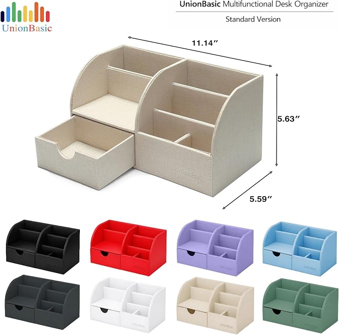 UnionBasic Desk Organizer - Multifunctional Leather Desktop Pen Holder Storage Box - Business Card/Pen/Pencil/Mobile Phone/Stationery Holder, Red