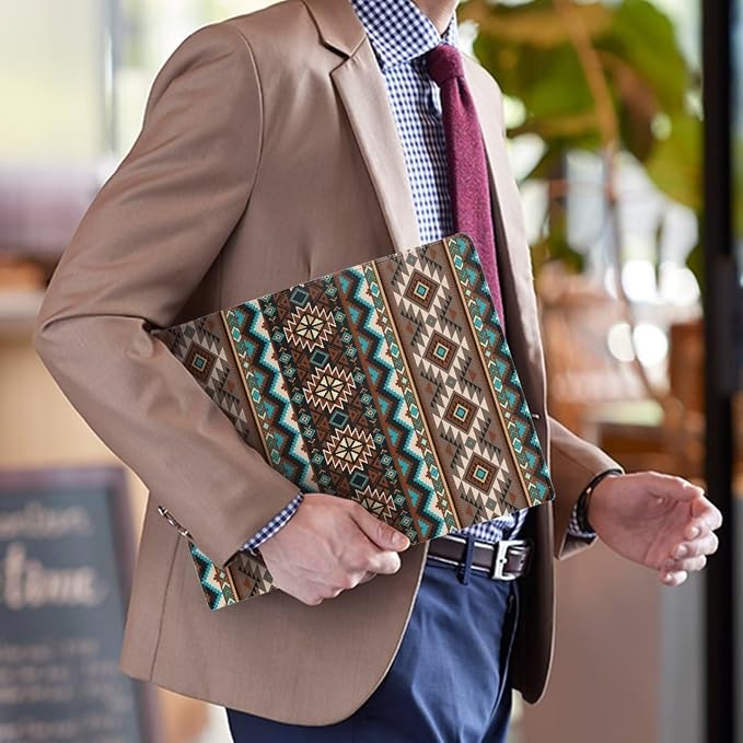 Dreaweet Aztec Tribal Geometric Leather Portfolio Women Men Business Portfolio Organizer Interview Resume Folder Legal Document Organizer Letter Size Writing Pad