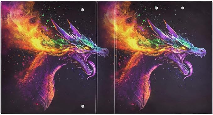 Fantasy Dragon Rainbow Fire Decorative 3 Ring Binder 1.5 Inch Large View Binders with Pockets Holds 200 Sheets File Organizer for Office College School, 2 Pack
