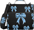 Blue Bow Print 3 Ring Zipper Binder Bag Binder Organizer with Handle Shoulder Strap for School Work Office Supplies