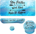 Motivational Quote Mouse Pad Set Stay Positive Work Hard Blue Gaming Mousepad 4in1 Desk Mat for Desktop Anti-Slip XXL Big Computer Ergonomic Mousepad with Wrist Support for Keyboard and Mouse