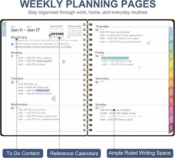 2027 Planner, Weekly and Monthly Calendar Planner Book, JAN 2027 - DEC 2027