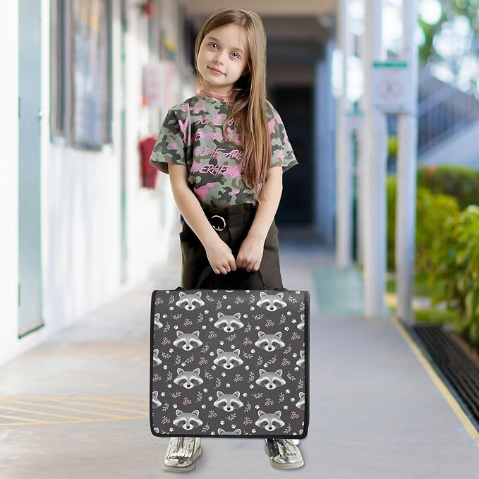 3 Ring Zipper Binder with Shoulder Strap Raccoon Grey 2 Inch Zippered Binder Bag 500 Sheet Capacity Multi Pockets for School Supplies