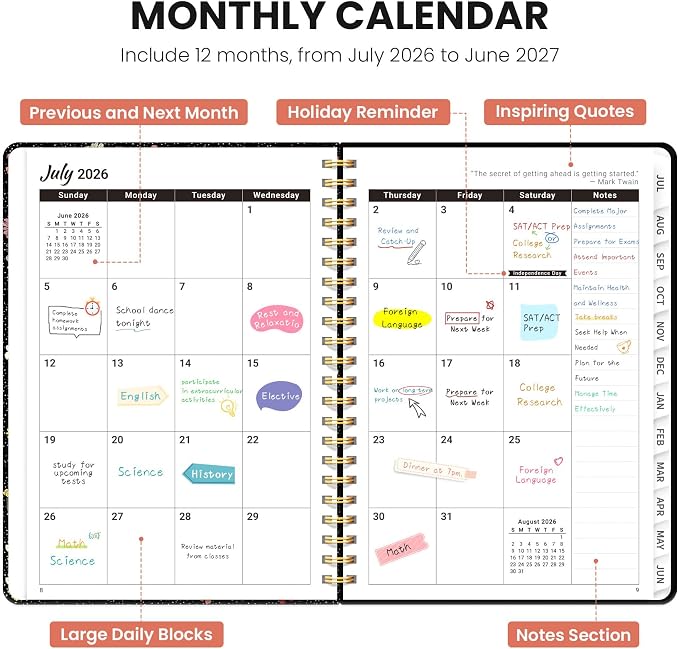 ZOTIA Academic Planner 2026-2027, Monthly & Weekly Jul 2026-Jun 2027 | Starlit Garden, 8.5" x 11" Calendar Planner for Women, Hardcover Pretty Organizer for Women, School Office Home Supplies