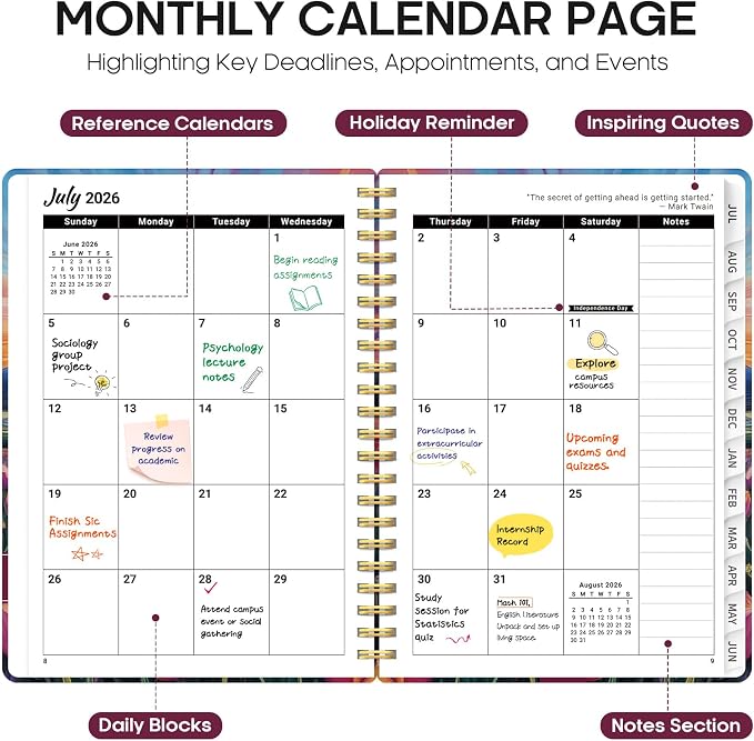 Taja Planner 2026-2027, Jul 2026-Jun 2027 Monthly & Weekly Calendar Planner | 8.5" x 11", Hardcover Academic Calendar, Teacher Student Agenda Book with Tabs, School Office Supplies, Radiant Pastures