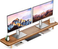 Dual Monitor Stand Riser, 39 Inch Extra Long Wooden Desktop Monitor Riser with Storage for 2 Monitors Ultra Strong Desk Shelf Organizer Riser Ergonomic for 2 Screens/Laptop/PC/TV/Printer (Walut brown, 39inches)