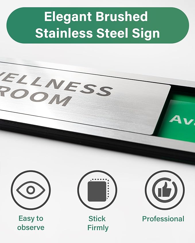 Restroom Sliding Door Signs Do Not Disturb, In Use/Available Slider Sign for Business Home Office Wellness Vacant Occupied Privacy Slide Door Sign，Brushed Silver