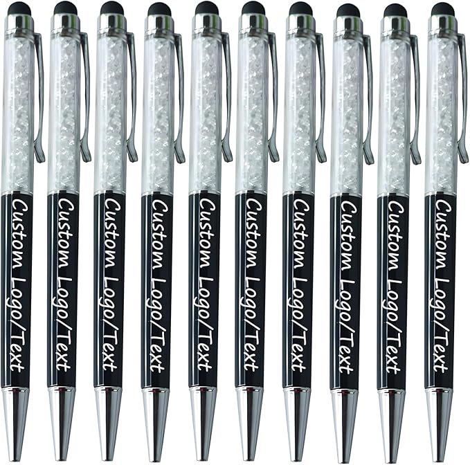 Yucold Customized Pens with Name/Logo - Touch Screen Stylus Ballpoint Pen, Perfect for Weddings, Business & Personalized Gifts (Black,200)
