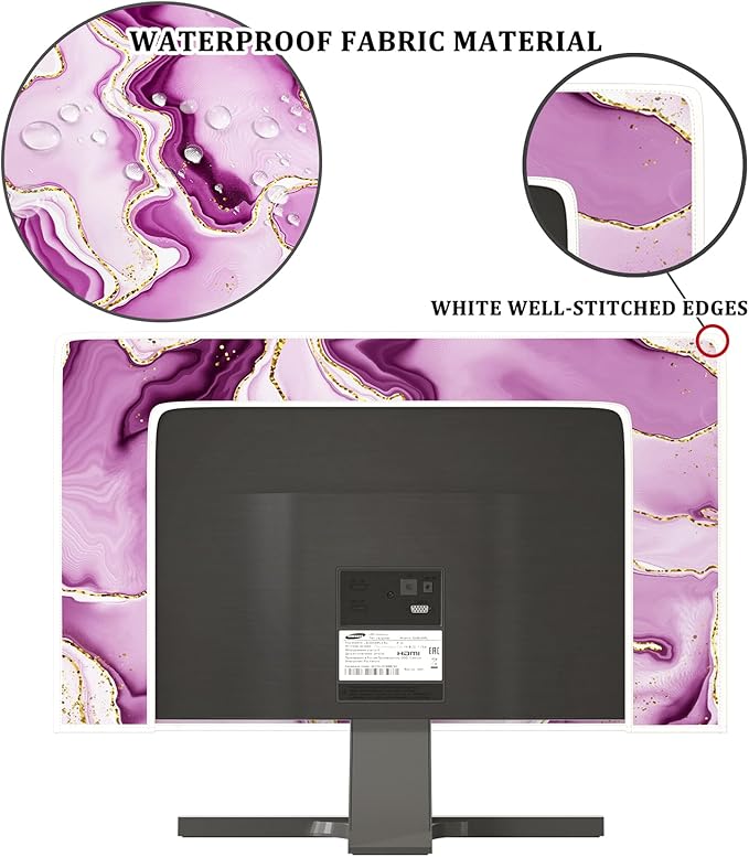 Baocicco Violet Gold Marble Waterproof Weatherproof and Dust-Proof TV Screen Cover 55 Inch for Home Office Creative TV Covers for TVs Screen Anti-Static Dustproof Protective