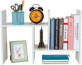 Adjustable Desktop Shelf Wood Small Bookshelf Desk Supplies Organizers and Accessories Storage Display Rack Office Decor, White