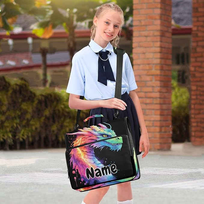 Custom Lightning Dragon Watercolor 3 Ring Binder Bag 1.5 inch Personalized Name Binder Organizer 500 Sheet Documents Storage for School Office