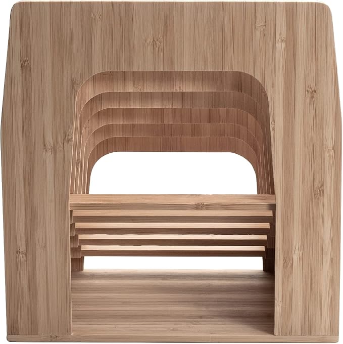 MobileVision Bamboo Desktop Inclined File Folder Organizer and Paper Tray, Upright Sections, Step Sorter, 5 Slots