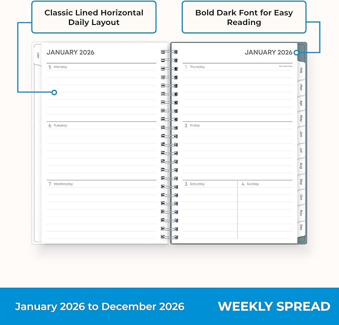 Blue Sky 2026 Weekly & Monthly Planner Calendar, 5"x8", Amitza