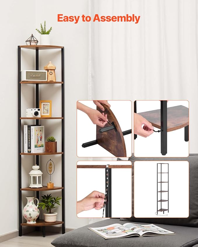 VEVOR 6 Tier Corner Shelf with LED Light, 68" Tall Corner Bookshelf with Storage Shelves for Collectibles, Display Shelf with Multi-Color Lights Controlled Via RC/APP for Bedroom, Living Room, Office