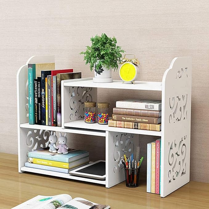 YGYQZ Desk Shelves Desktop Orgnizer Shelf-White Office Organization for Top of Adjustable Desk Organizers and Corner Bookshelf Table Top Shelving Small Hutch Decorations for Women Office