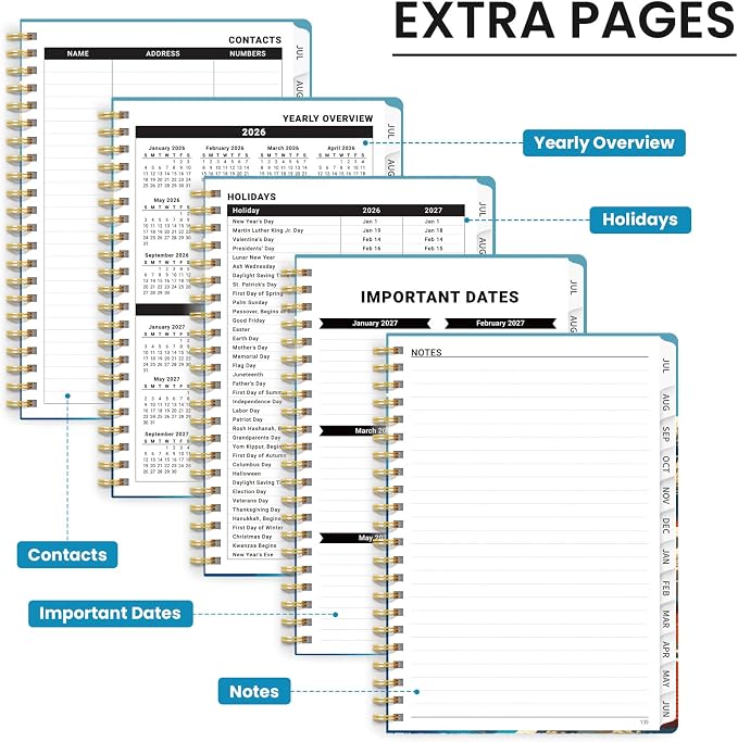 Planner 2026-2027, Academic Year Monthly & Weekly Planner Caledndar, July 2026 - June 2027, Hardcover Large Planning Agenda Book with Tabs for School Office Supplies, 8.5" x 11" - Coastal Beacon