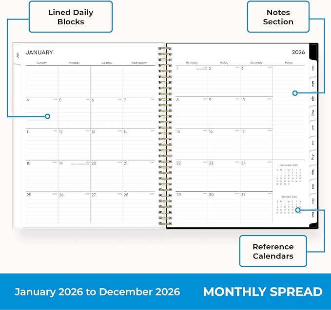 Blue Sky 2026 Weekly & Monthly Planner Calendar, 8.5"x11", Baccara Dark
