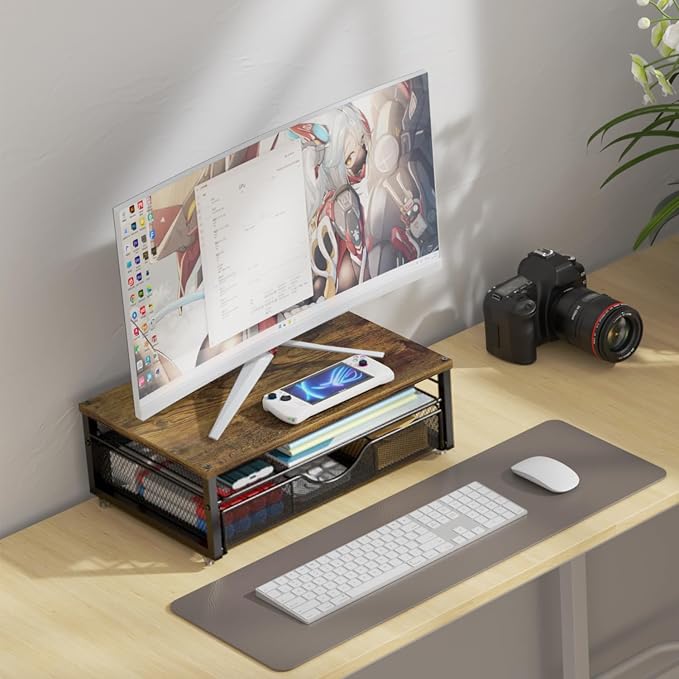 gianotter Computer Monitor Stand Riser with Drawer | Wood Desk Organizers and Accessories Desk Accessories & Workspace Desktop Organizers Storage for Printer Stand (Wood)