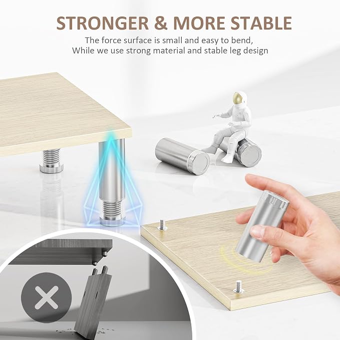 Dual Monitor Riser - Adjustable Length & Angle, Wooden Stand for 2 Monitors with Storage