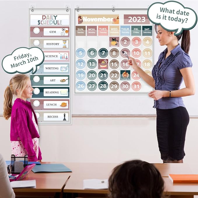 Boczif Monthly Classroom Calendar Pocket Chart (White Calendar+Schedule)