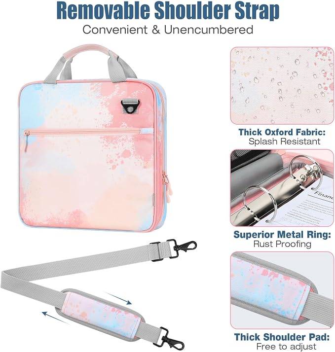 MoKo Zipper Binder, 2 inch 3 Ring Binder with 500 Sheet Capacity Multi-Pocket School Bag with Padded Shoulder Strap Handle, School Supplies Organizer for Middle Student, Orange Pink | Water-repellent 900D Oxford fabric with 5 file folders, 3 mesh pocke...