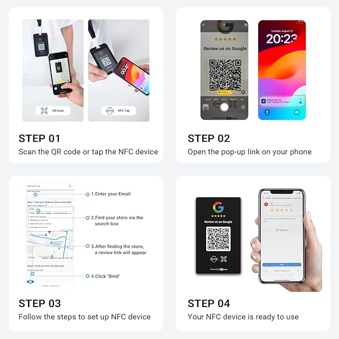HotLabel – Google Review Stand 1-Pack – Bonus Google Review Tap Card 1-Pack – Black – NFC Tap & QR Code – Supports 2 Different Stores or Same - All Phones Compatible – No App/Subscription