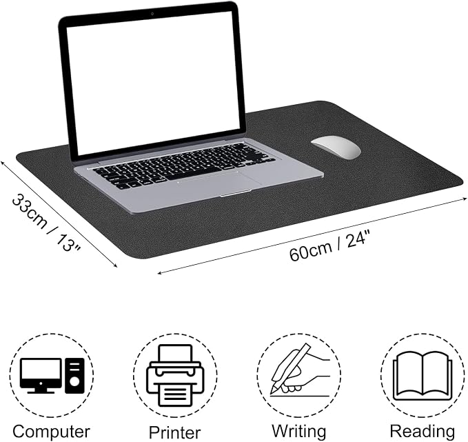 PATIKIL Desk Mat, 24"x13" Non-Slip Waterproof PU Leather Desk Pad Protector Cover Dual Sided for Office/Home Work/Study, Black