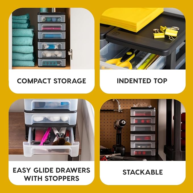 IRIS USA 2-Pack, 3-Drawer Small Plastic Stacking Desktop Organizer, Black | Organize office supplies, stationery, makeup, craft materials and everyday essentials for neat desktop storage
