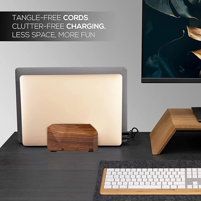 Width Adjustable Vertical Laptop Stand for Desk, Laptop Holder to Dock MacBook, MacBook Pro and Other Laptops, Versatile Vertical Laptop Docking Solutions - Indian Rosewood