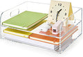 2-Tier Clear Acrylic Paper Trays, Desk File Organizer, A4 Paper Holder, Low-Profile Desk File Sorter for Office/Home, Clear Stackable Letter Tray for Bills, Crafts, Notebooks - Horizontal