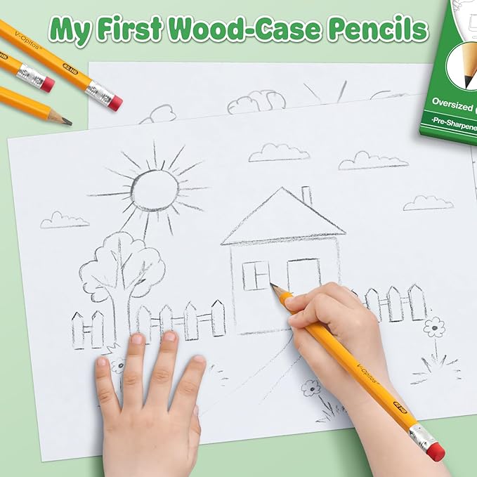 V-Opitos 28 Pack Jumbo #2 HB Pencils for Kids, Triangle Shape Pre-sharpened Wood-Cased Pencil with Top Eraser, Toddler First Pencils, Ideal Home, Kindergartens, School Classroom Supplies