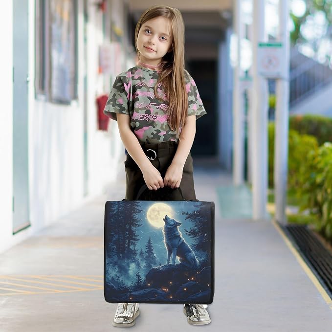 3 Ring Zipper Binder with Shoulder Strap Wolf Moon Galaxy Winter Forest 2 Inch Zippered Binder Bag 500 Sheet Capacity Multi Pockets for School Supplies