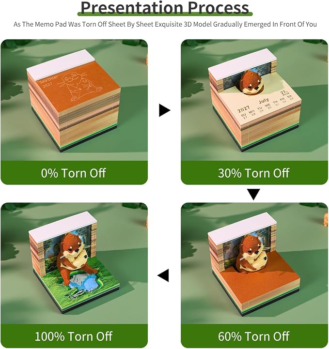 3D Time Piece Calendar, 2027 Desk Calendar With LED Light, 3d Tree Memo Pad Creative Desk Calendar, Christmas Gift for Colleague Friend, Desktop Decoration(Sea Otter)