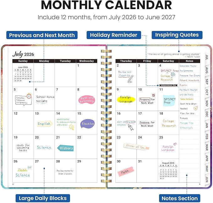 ZOTIA Planner 2026-2027 Jul 2026-Jun 2027 Academic Monthly & Weekly Planner