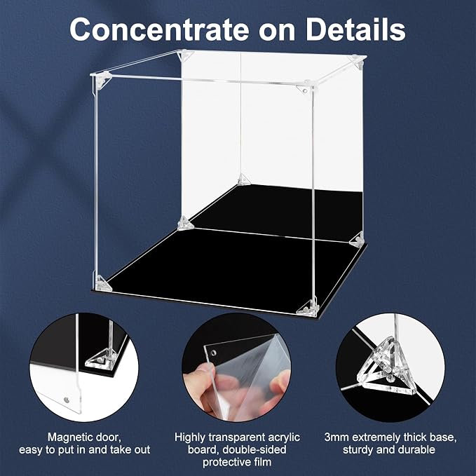 Acrylic Display Case Clear Action Figure Display Case with Mirrored Back, Dustproof Protection Display Box Alternative Glass Case for Collectibles Figures Models Doll Toys (12x12x12 inch, 30x30x30cm)