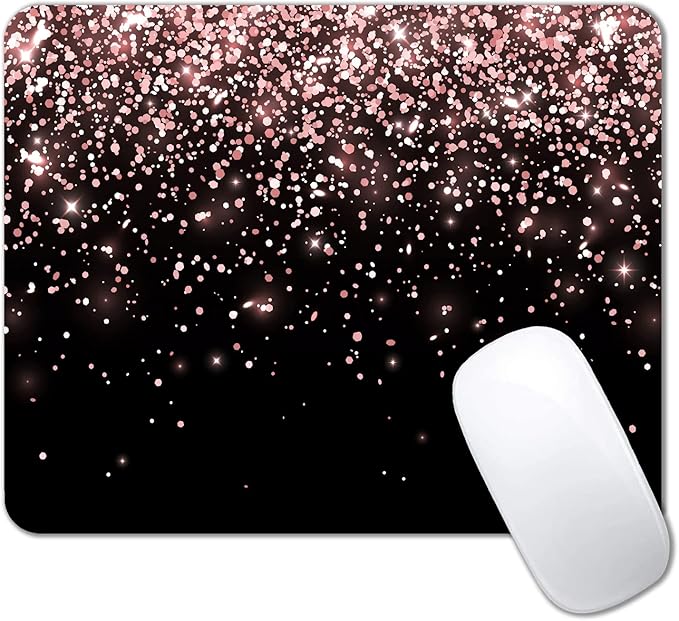 IMAYONDIA Mouse Pad, Rose Gold Glitter Black Mouse Pad, Non-Slip Rubber Base Women Mousepad, Mouse Mat Pad for Work, Game, Office, 9.5 x 7.9 Inch - Beautiful Modern Luxury Design