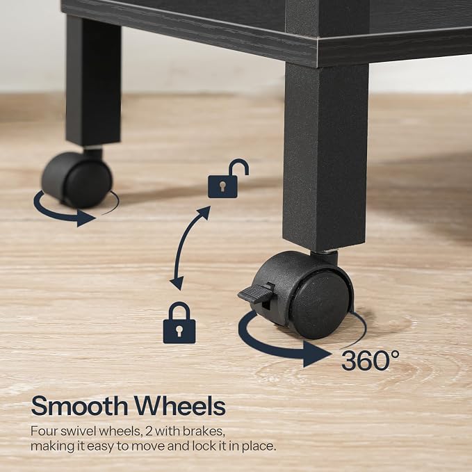 HOOBRO 2-Tier Printer Stand with Charging Station, Under Desk Printer Table, Printer Cart with Storage Shelves, Shelf for Small Spaces, for Home Office, Black BK38UPS01