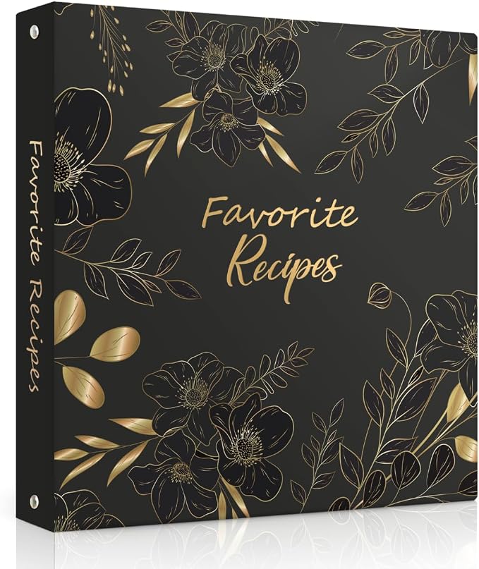 Recipe Binder 8.5x11 3 Ring with Plastic Sleeves, Blank Recipe Book Binder | Waterproof recipe binder 8.5x11 with plastic sleeves, recipe cards and gift box to make your own cookbook(Black Floral).